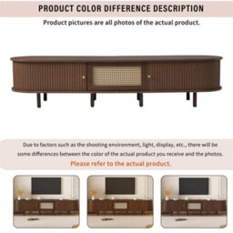 Abrihome Oak Effect Oval Tv Unit With Rattan Drawer, 180Cm Media Storage With 2 Sliding Doors & Rounded Corners, Supports 70-Inch Tvs - thumbnail 6