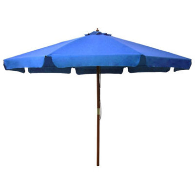 Berkfield Outdoor Parasol With Wooden Pole 330 Cm Azure - image 1