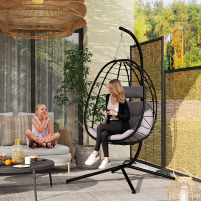 Outsunny Garden Egg Chair Outdoor Hanging Swing Chair, Folding Basket, Grey - image 1