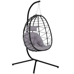 Outsunny Garden Egg Chair Outdoor Hanging Swing Chair, Folding Basket, Grey - thumbnail 2