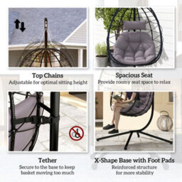 Outsunny Garden Egg Chair Outdoor Hanging Swing Chair, Folding Basket, Grey - thumbnail 7