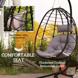 Outsunny Garden Egg Chair Outdoor Hanging Swing Chair, Folding Basket, Grey - thumbnail 4