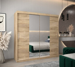 Arte Tokyo 01 Contemporary Mirrored 2 Sliding Door Wardrobe 9 Shelves 2 Rails Oak Sonoma Effect (H)2000mm (W)2000mm (D)620mm - thumbnail 2