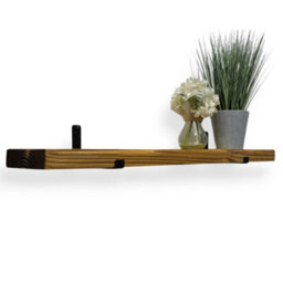 MKGT Narrow Rustic Shelf, 15Cm Deep Solid Wood Wall Shelf With Black Brackets (Tudor Oak, 70Cm) - thumbnail 1