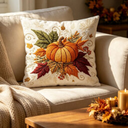 Amorly 1 Pack Fall Pumpkin Throw Pillow Cover 45X45Cm, 2D Printed Embroidery Look Autumn Maple Leaf Cushion Cover, No Pillow Insert - thumbnail 4