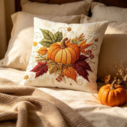 Amorly 1 Pack Fall Pumpkin Throw Pillow Cover 45X45Cm, 2D Printed Embroidery Look Autumn Maple Leaf Cushion Cover, No Pillow Insert - thumbnail 3