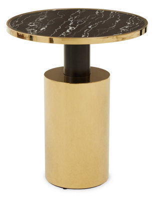 Orsina Oria Black Marble Effect Gold Base Side Table - image 1