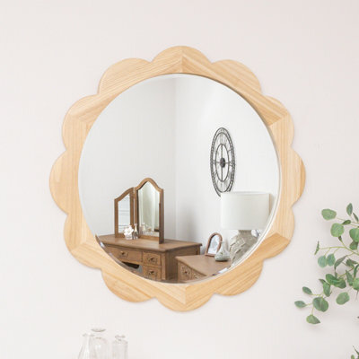 Melody Maison Large Light Wood Scalloped Edge Bevelled Wall Mirror - 97Cm - image 1