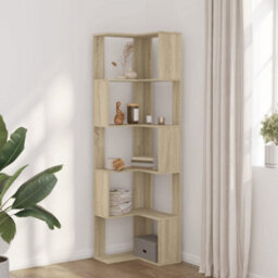 Berkfield Corner Bookcase 5-Tier Sonoma Oak 50X50X179 Cm Engineered Wood - thumbnail 3