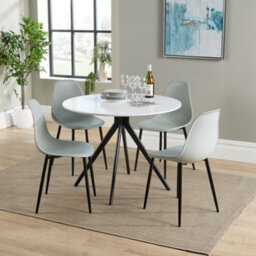 Core Products Aspen White 100Cm Round Dining Table With 4 Grey Plastic Curve Design Chairs