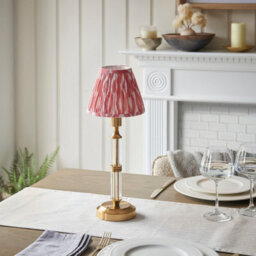 Luminosa Lighting Luminosa Morton Rechargeable Brushed Aged Brass Plate Table Lamp With Coral Pink Fabric Ikat Shade 16Cm Integrated Led - thumbnail 3