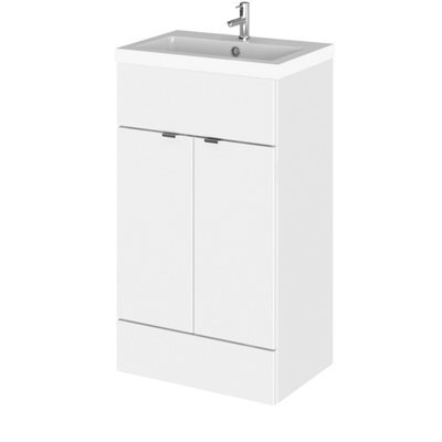 Hudson Reed Fusion Floor Standing 2 Door Vanity Unit & Polymarble Basin, Stylish Vanity Unit With Basin, Gloss White, 500mm - image 1