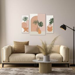 Arthouse Abstract Neutral, Orange & Green Canvas Art, Set Of 3 (H)66Cm X (W)48Cm - thumbnail 2
