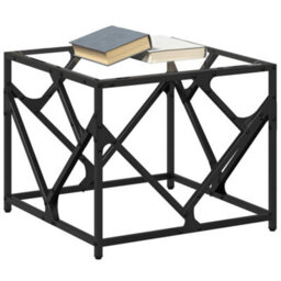 Berkfield Coffee Table With Transparent Glass Top 50X50X41 Cm Steel - thumbnail 3