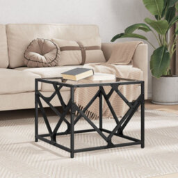 Berkfield Coffee Table With Transparent Glass Top 50X50X41 Cm Steel - thumbnail 1