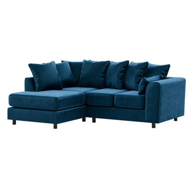 Furnishings For Less UK Brooklyn Plush Velvet 3 To 4 Seater L Shaped Corner Sofa Foam Blue Left Hand Facing - image 1