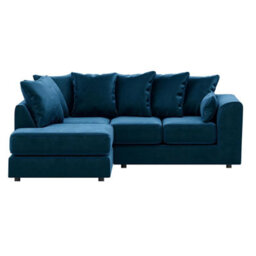 Furnishings For Less UK Brooklyn Plush Velvet 3 To 4 Seater L Shaped Corner Sofa Foam Blue Left Hand Facing - thumbnail 2