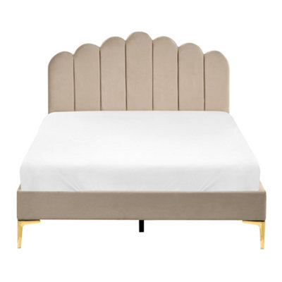 Wyld And Coco Eu Velvet Small Double Bed Taupe With Sculpted Headboard And Slatted Base - image 1