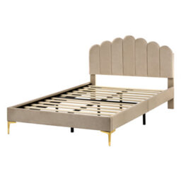 Wyld And Coco Eu Velvet Small Double Bed Taupe With Sculpted Headboard And Slatted Base - thumbnail 4