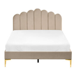 Wyld And Coco Eu Velvet Small Double Bed Taupe With Sculpted Headboard And Slatted Base - thumbnail 1