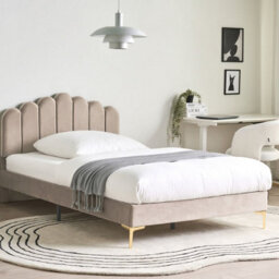 Wyld And Coco Eu Velvet Small Double Bed Taupe With Sculpted Headboard And Slatted Base - thumbnail 2