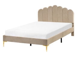 Wyld And Coco Eu Velvet Small Double Bed Taupe With Sculpted Headboard And Slatted Base - thumbnail 3