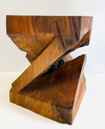 My Square Mile Handcrafted Teak Root Side Table, Twisted Square Design, Natural Wood, Indoor Outdoor Use, 40Cm Height, Rustic Lamp End Table