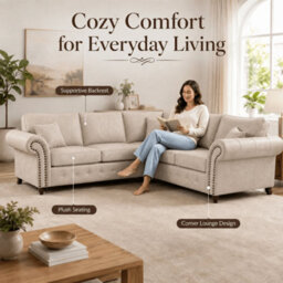 Gamzo Outlet Corner Sofa Full Back Leather Couch With Strong Wooden Frame And Padded Curved Arms - thumbnail 3