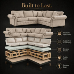 Gamzo Outlet Corner Sofa Full Back Leather Couch With Strong Wooden Frame And Padded Curved Arms - thumbnail 5
