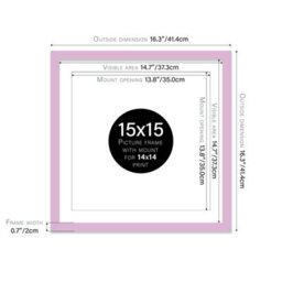 "15X15"" Lilac Picture Frame - 15X15"" Square Frame With 14X14"" Mount For 15X15""/14X14"" Pictures Vintage Style Photo Display, 1 Pack" - thumbnail 2