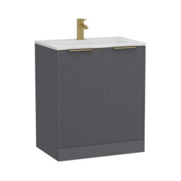 Royal Bathrooms Evora 700mm Graphite Grey Fluted Floor Standing Bathroom Vanity Unit 2 Door Cabinet With Stone Basin & Brushed Brass Handles - thumbnail 8