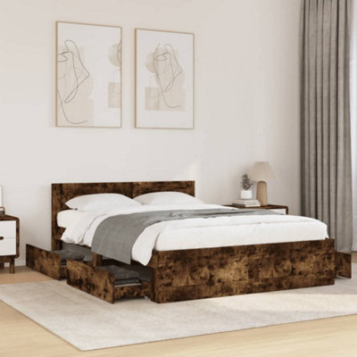 Walplus Bed Frame With Headboard Without Mattress Smoked Oak 140X200 Cm - image 1