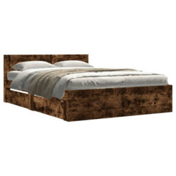 Walplus Bed Frame With Headboard Without Mattress Smoked Oak 140X200 Cm - thumbnail 2
