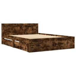 Walplus Bed Frame With Headboard Without Mattress Smoked Oak 140X200 Cm - thumbnail 3