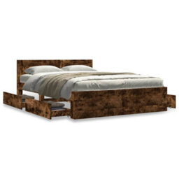Walplus Bed Frame With Headboard Without Mattress Smoked Oak 140X200 Cm - thumbnail 4