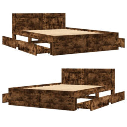 Walplus Bed Frame With Headboard Without Mattress Smoked Oak 140X200 Cm - thumbnail 8