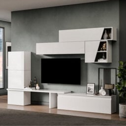 Decorotika Minsk Moduler Modern Tv Unit Wall Mount Customizable Layout High Gloss White - thumbnail 3