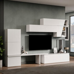 Decorotika Minsk Moduler Modern Tv Unit Wall Mount Customizable Layout High Gloss White - thumbnail 2