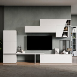 Decorotika Minsk Moduler Modern Tv Unit Wall Mount Customizable Layout High Gloss White