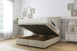 "Sloomy Lancaster Cream Plush Ottoman Bed Base With 54"" Floor Standing Headboard 2'6 Small Single" - thumbnail 2