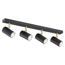 Luminosa Lighting Luminosa Lagos Ceiling 4 Light Spotlight Bar Black Structure, Brass Elements