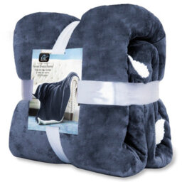 Ehc Warm & Soft Sherpa Flannel Fleece Microfiber Blanket, King Size, Navy Blue - 200 Cm X 240 Cm - thumbnail 7