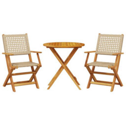 Walplus 3 Piece Bistro Set Beige Poly Rattan And Solid Wood - Cushion Not Included - thumbnail 2