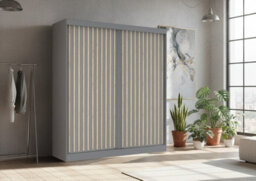 Fhi Wales 150Cm Grey Sliding Door Wardrobe Modern Bedroom Storage With Shelves And Hanging Rails - thumbnail 1
