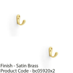 Loops 2 Pack - Solid Brass Victorian Single Robe Coat Hook - Wall Mounted Holder Satin Brass - thumbnail 2