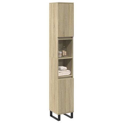 Walplus Bathroom Cabinet Sonoma Oak 30X30X190Cm Engineered Wood - image 1