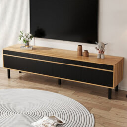 Btm Tv Cabinet, Tv Table, Tv Panel, Low Cabinet With Three Doors. Fine Texture. Black And Wood Color. - thumbnail 4
