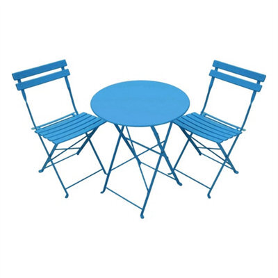 Blue 3-Piece Folding Table And Chairs Set, Portable Balcony Outdoor Dining Slim Set - image 1
