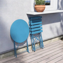 Blue 3-Piece Folding Table And Chairs Set, Portable Balcony Outdoor Dining Slim Set - thumbnail 5