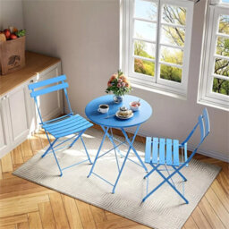 Blue 3-Piece Folding Table And Chairs Set, Portable Balcony Outdoor Dining Slim Set - thumbnail 4